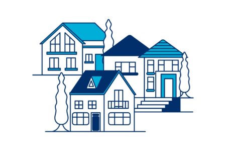 graphic of a neighborhood with three houses