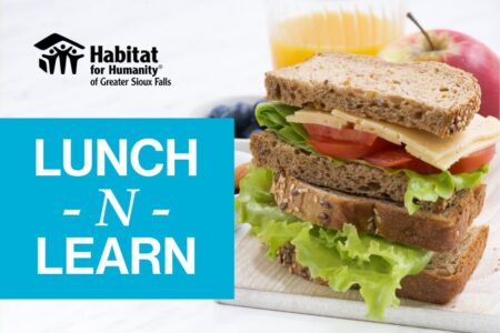 Habitat logo with Lunch N Learn and picture of a sandwich